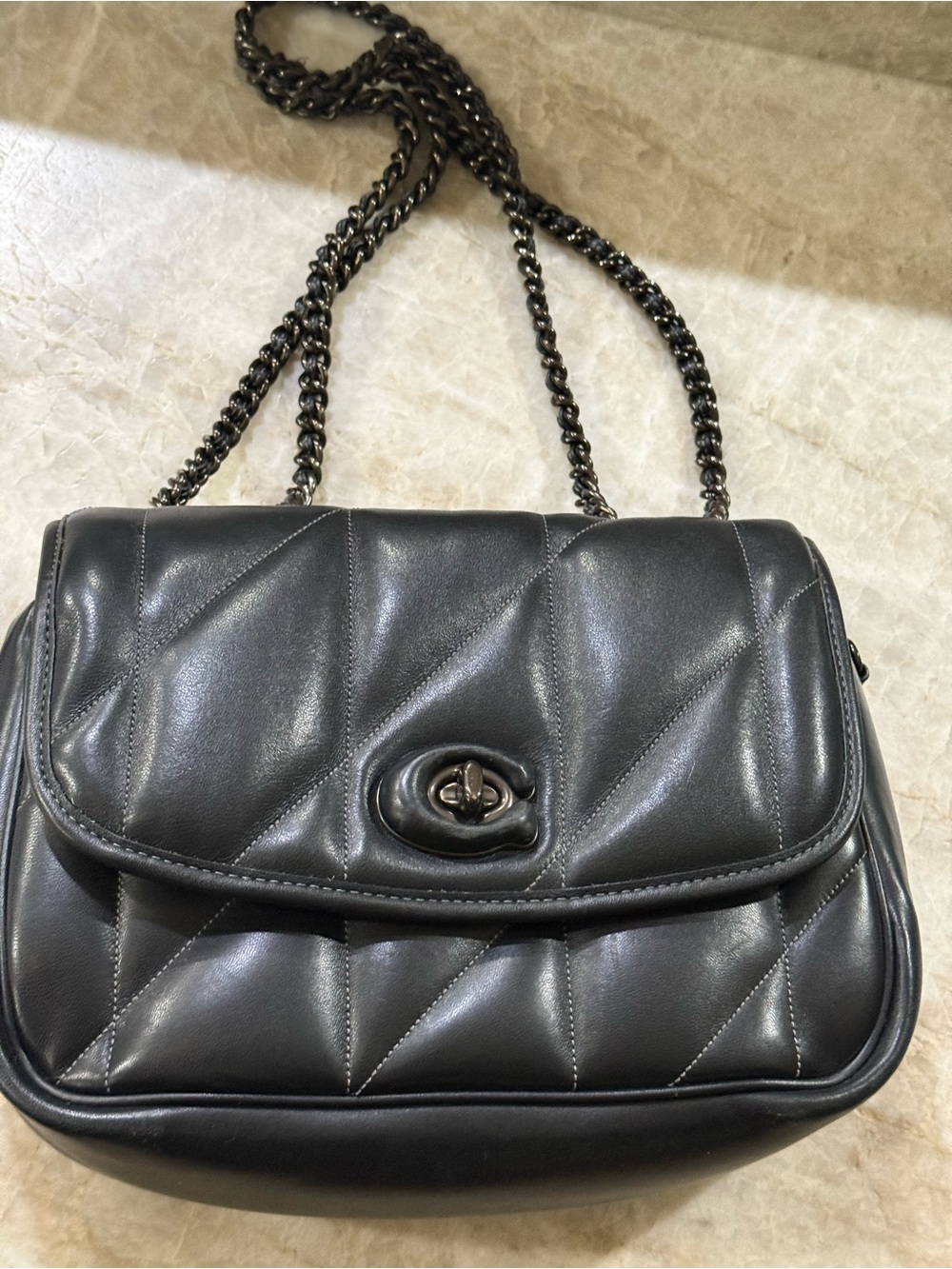 Coach Black Quilted Leather Shoulder Bag with Chain Strap